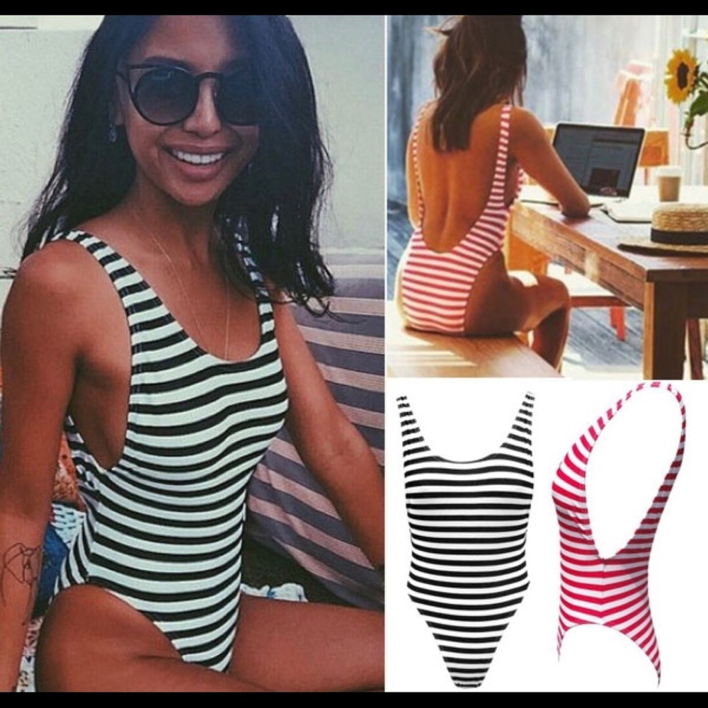 🔥Red Striped Low Back Swim Suit🔥